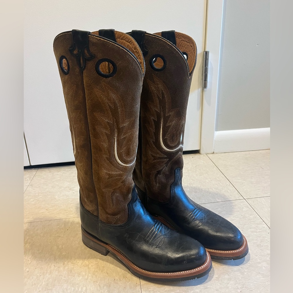 BROWN, BLACK, AND WHITE LUCCHESE BOOTS
